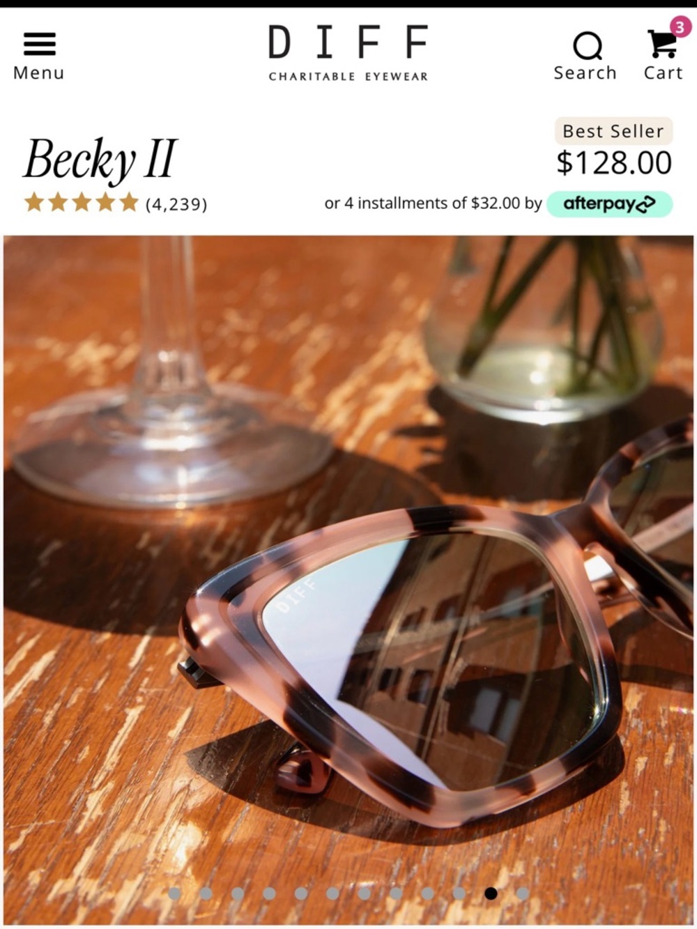 Diff Eyewear Becky II Tortoiseshell Sunglasses with Brown Gradient Lenses